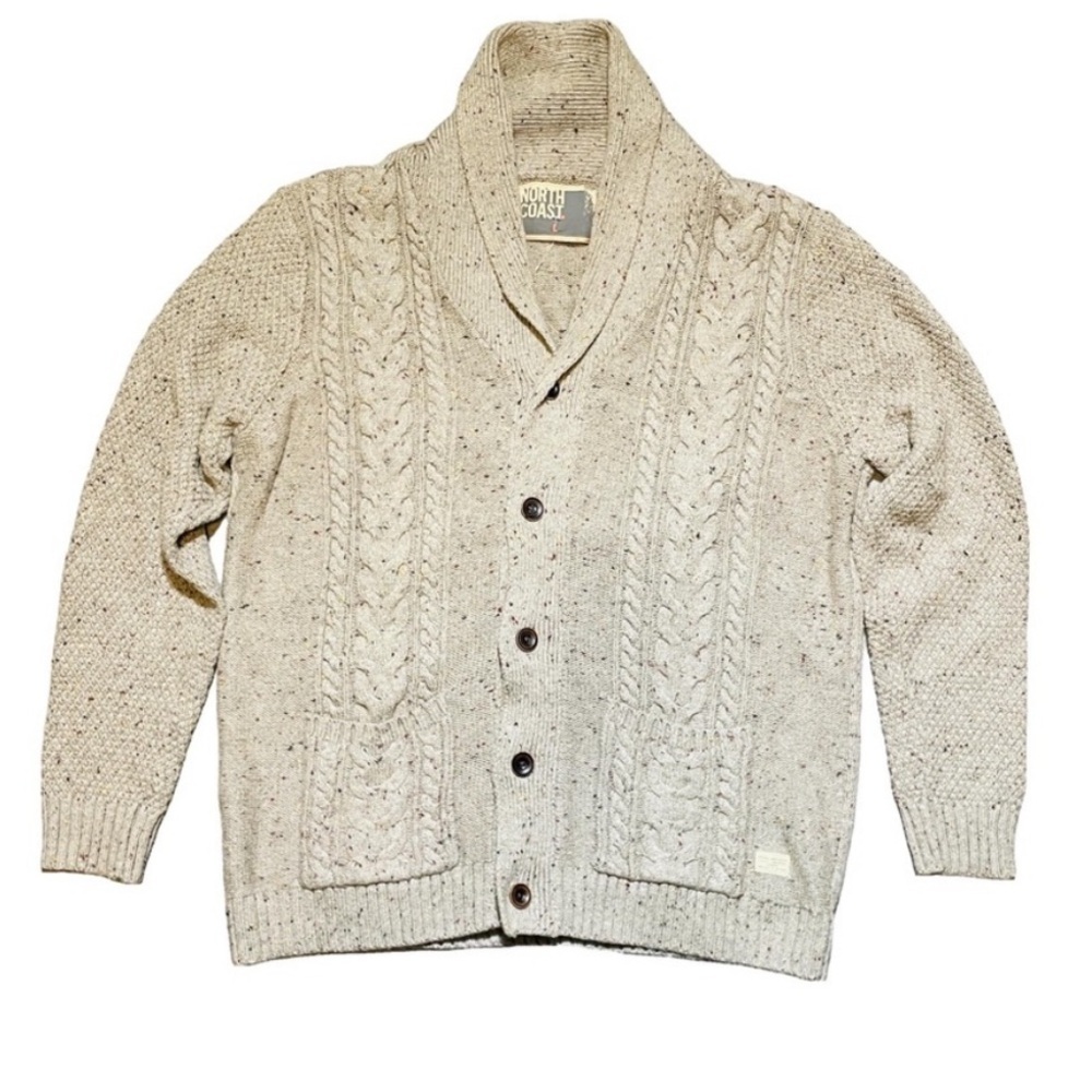 North coast tan knit cardigan size large baggy oversized cottagecore grandma
